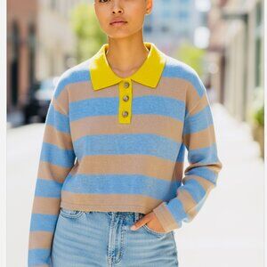 House of Harlow Cashmere  Stripe Polo Sweater